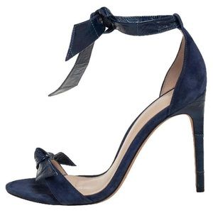 Alexandre Birman Clarita Blue Leather And Suede Bow Ankle Wrap Sandals Size 40